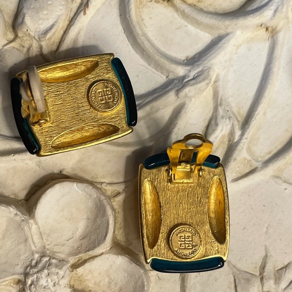 Vtg Givenchy Blue Green Lucite Gold-tone Clipons - Picture 11 of 13